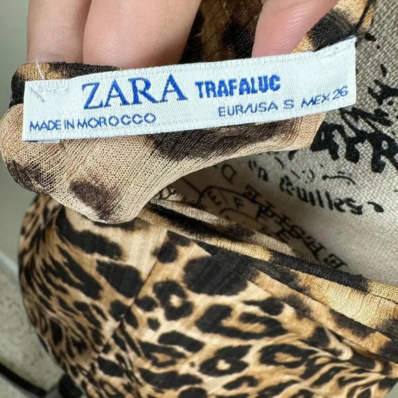 Zara Leopard Spaghetti Strap Camisole Lace Trim Tank Low Back Size Small - Picture 6 of 8